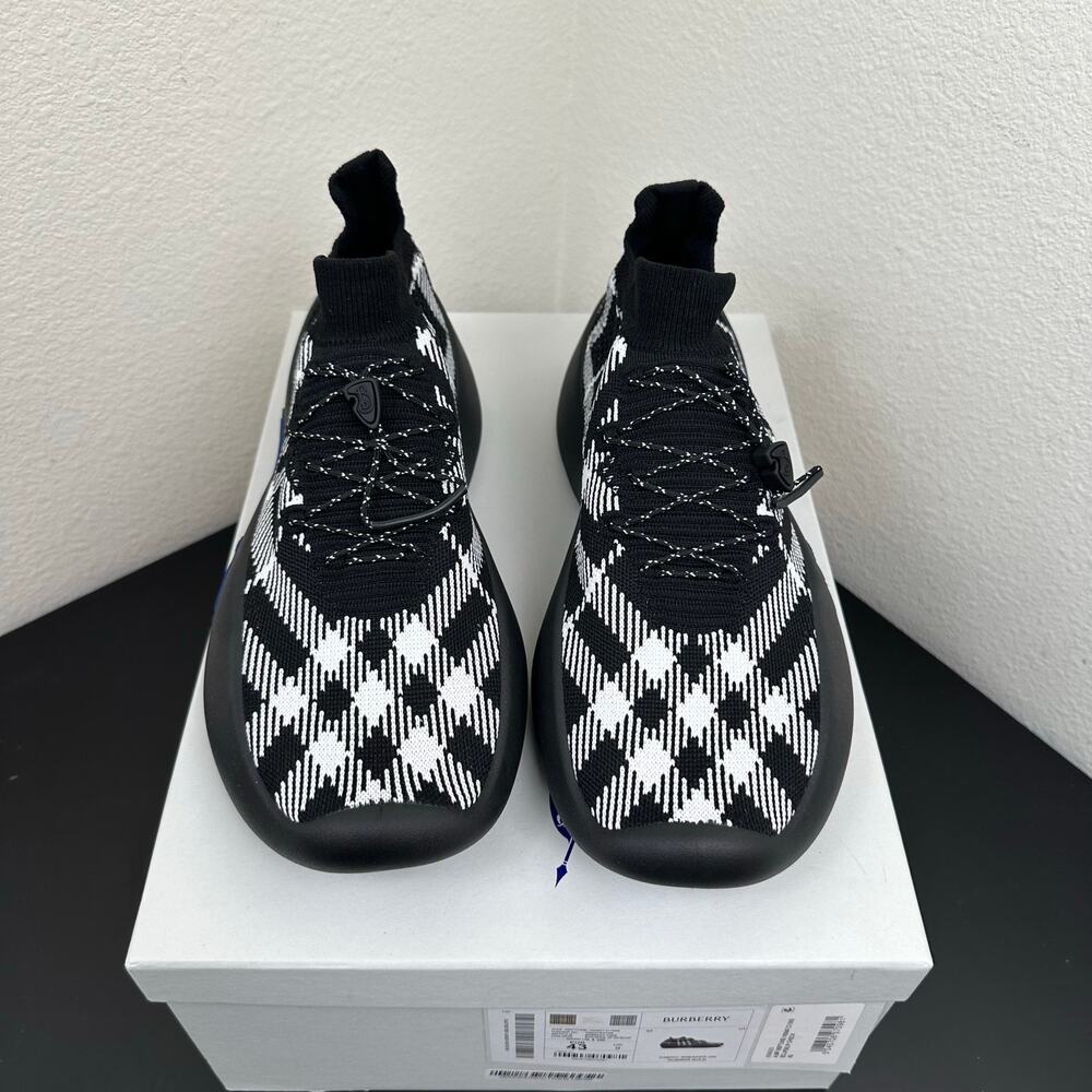 Burberry Men Check Plaid Knit Sock Sneakers Black White Trainer Men 10 EU 43 NIB - Picture 3 of 12